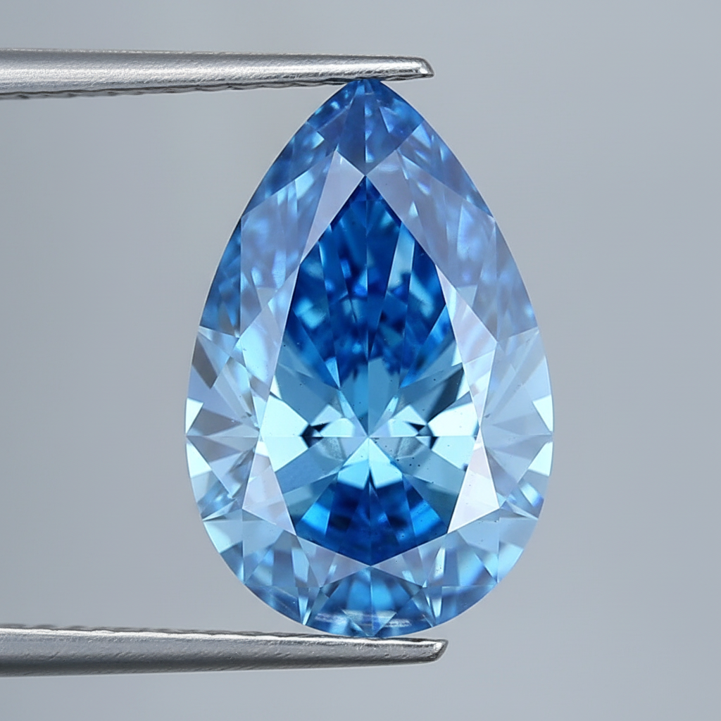 5.26 Carat Fancy Vivid Blue VS2 Pear Shape CVD Lab Grown Diamond IGI Certified
