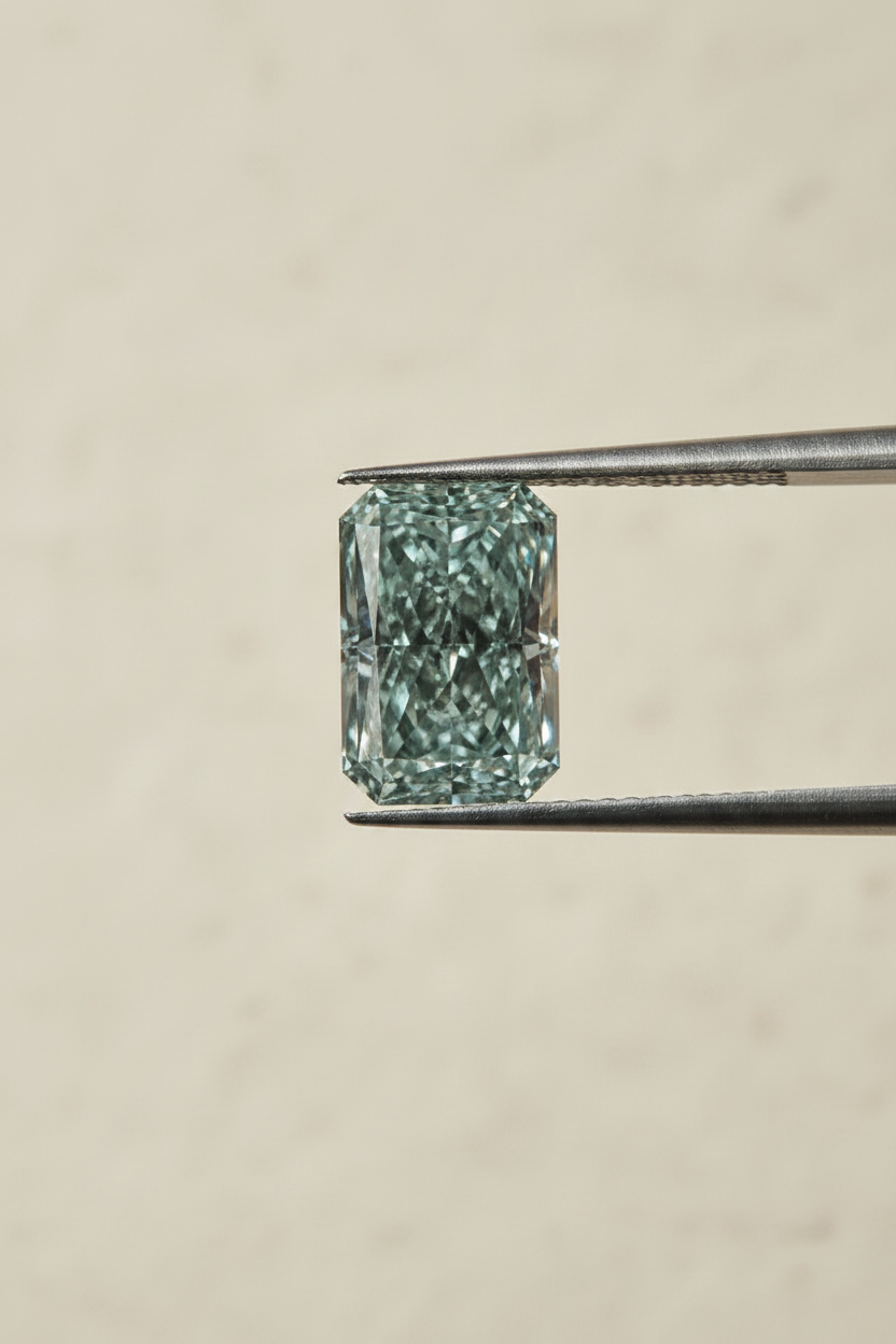 5,47 karaat stralend geslepen lab-grown diamant, VS1/fancy levendig blauwachtig groen