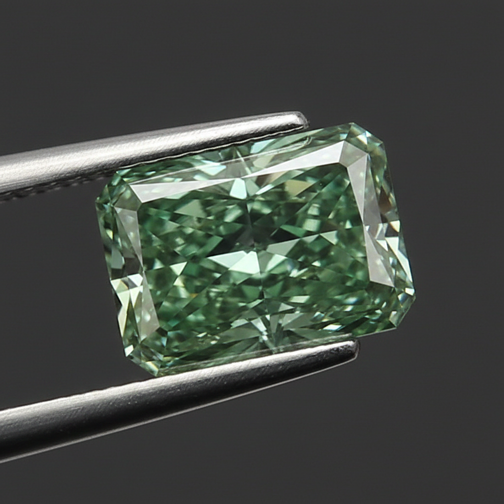 5.50 Carat Radiant Cut Lab Grown Diamond, VS1/Fancy Vivid Green