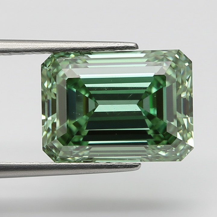 Diamant cultivé en laboratoire taille émeraude de 5,55 carats, VS1/vert vif fantaisie