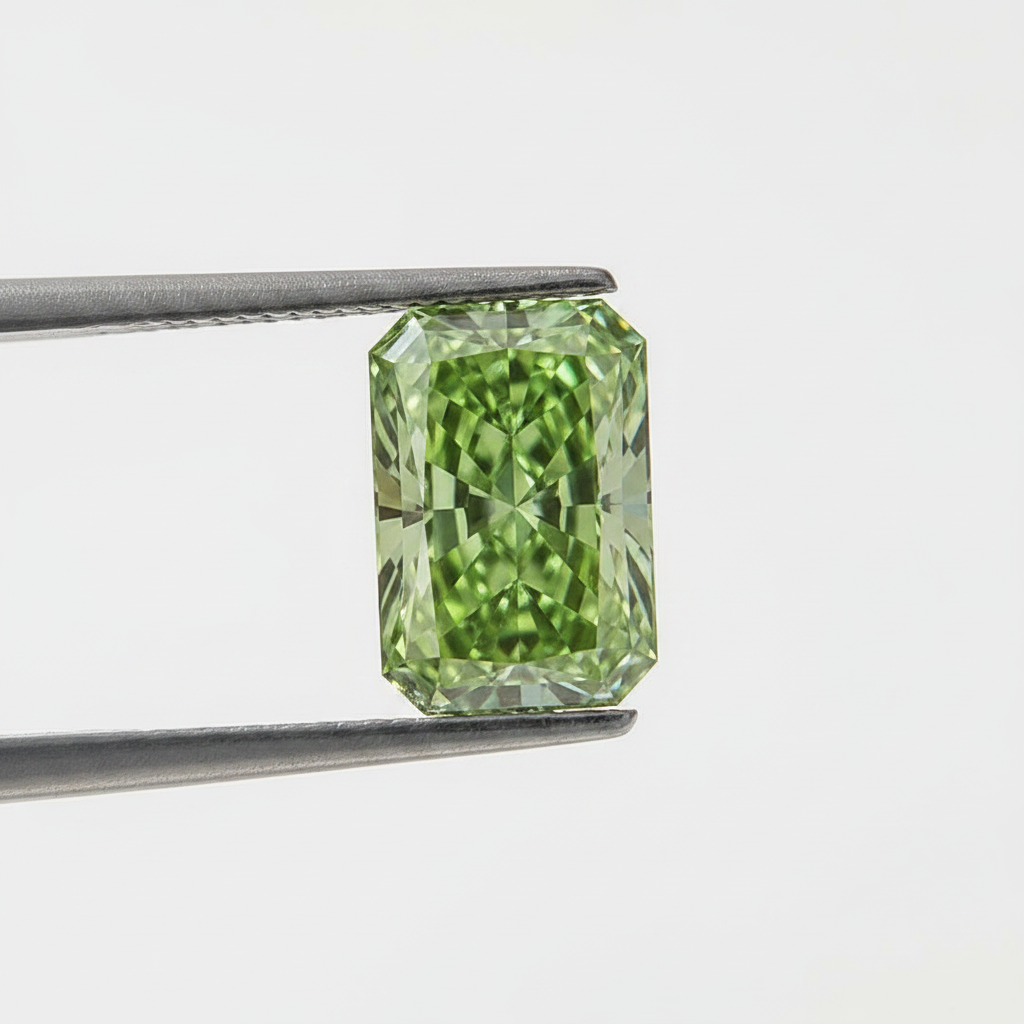 5,63 karaat Radiant Cut Lab Grown Diamond, VS1/Fancy Vivid Green