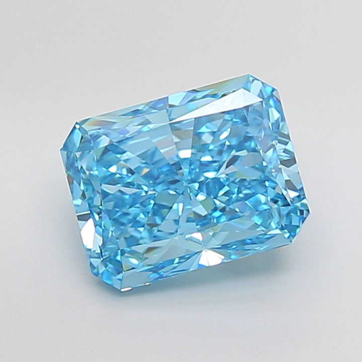 5.73 Carat Radiant Cut Lab Grown Diamond VVS2Fancy Vivid Blue