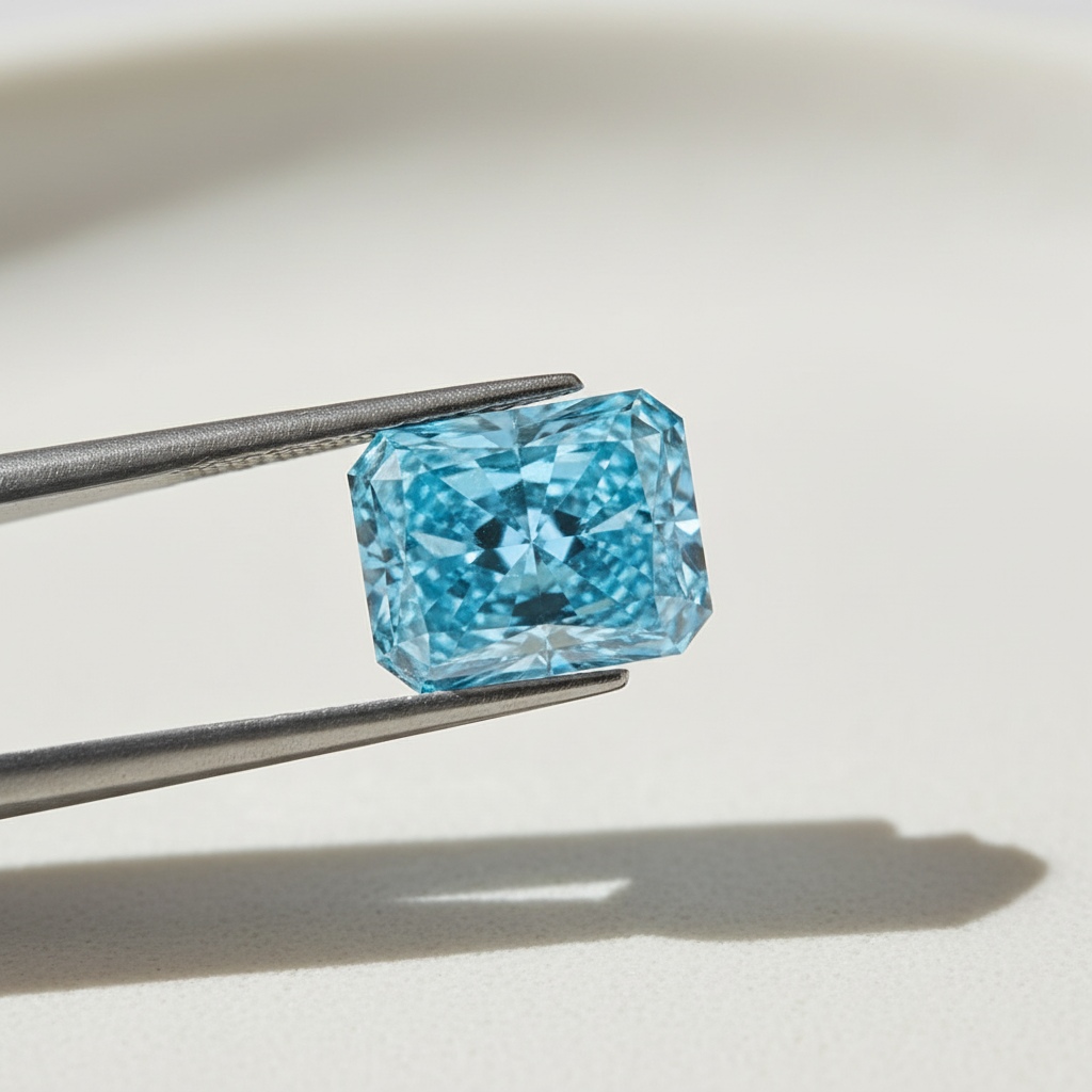 5,73 karaat Radiant Cut Lab Grown Diamond, VVS2/Fancy Vivid Blue