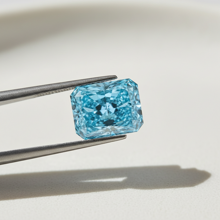 5,73 karaat Radiant Cut Lab Grown Diamond, VVS2/Fancy Vivid Blue