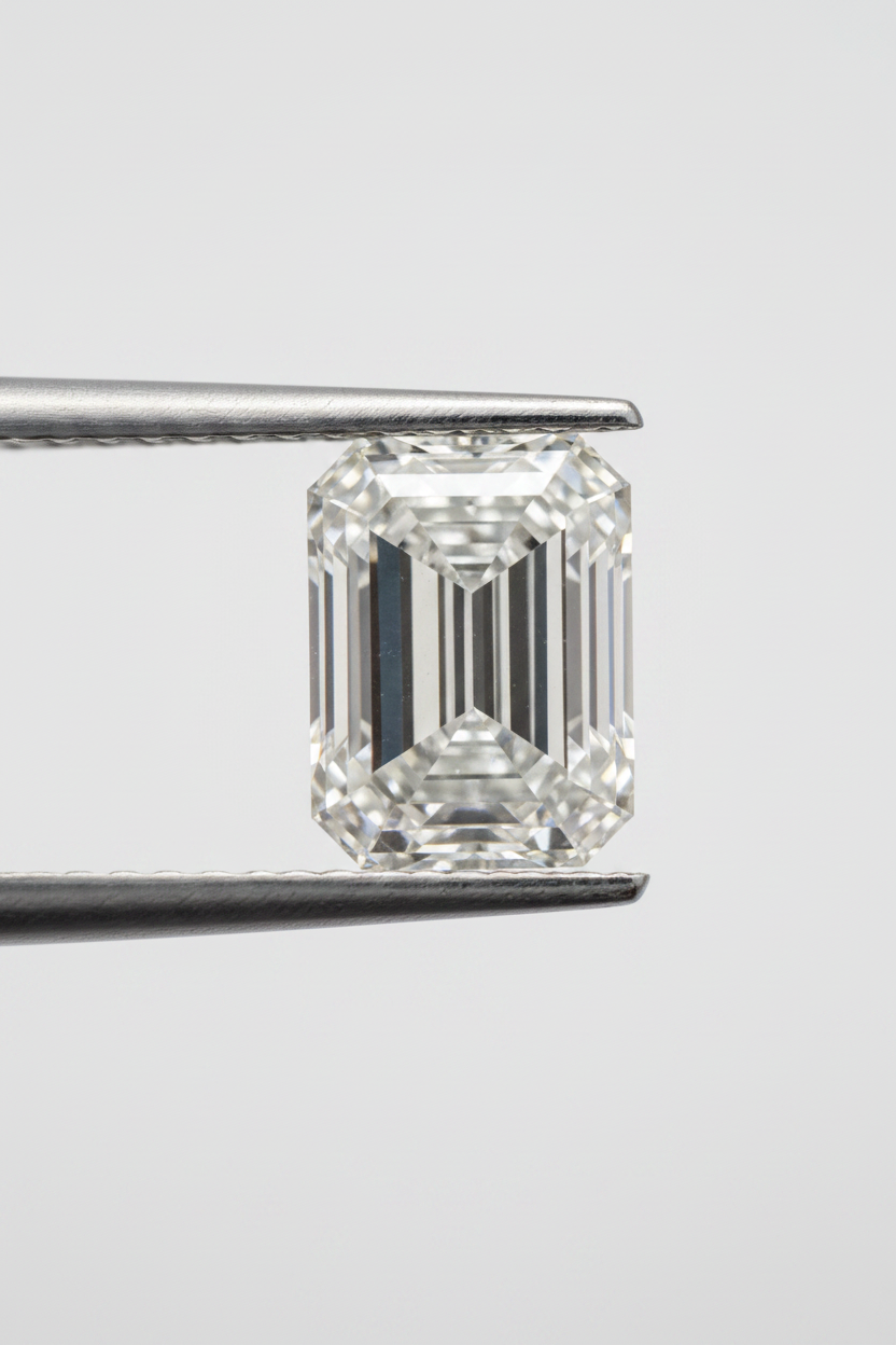 3,20 Karat im Smaragdschliff gezüchteter Diamant, VS2/F