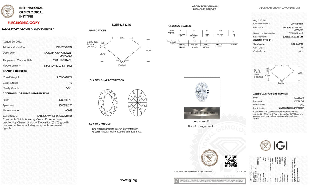 5.02 CT IGI Certified Oval-Cut Lab-Grown Diamond | G Color | VS1 Clarity