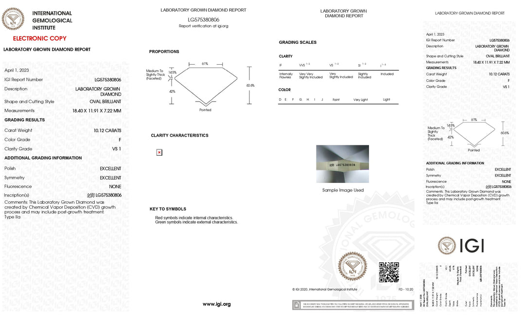 10,12 Karat IGI-zertifizierter, im Labor gezüchteter Diamant im Ovalschliff | Farbe F | Reinheit VS1