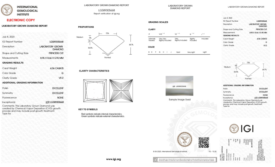 IGI-zertifizierter 4,06 Karat Princess-Schliff-Labordiamant – Farbe G, Reinheit VS2