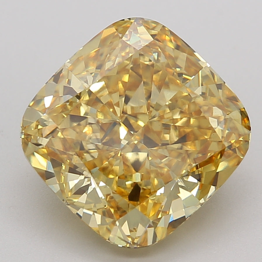 6.10 Carat Cushion Cut Lab Grown Diamond VS2 Fancy Vivid Yellow