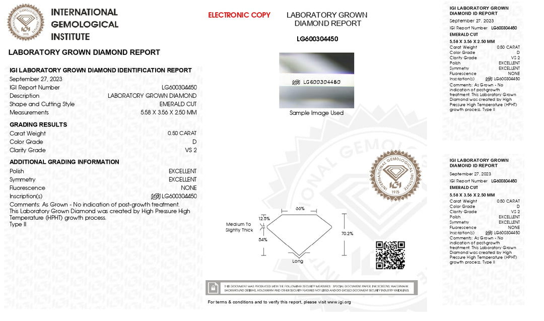 IGI certificado 0,50 CT Emerald Cut Lab Cultivado Diamante - D Cor, VS2 Clarity