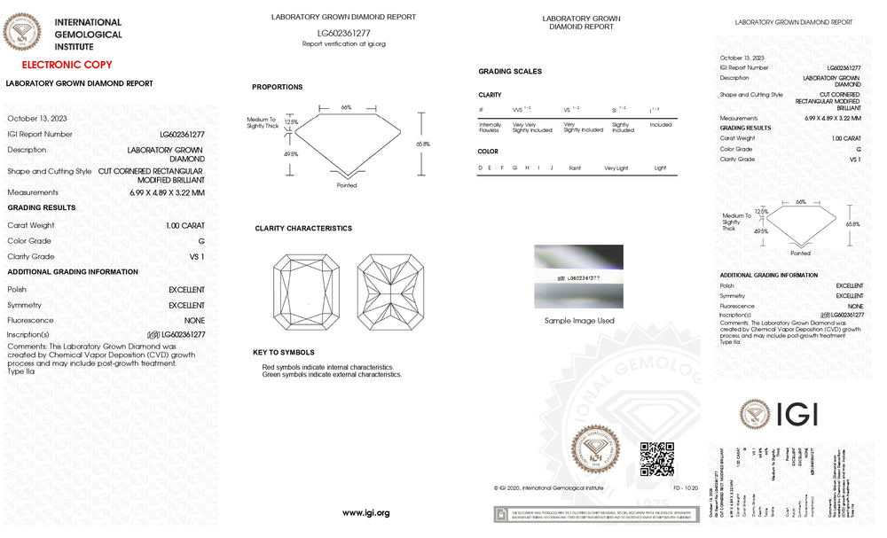 1 Carat Radiant Cut Lab Grown Diamond