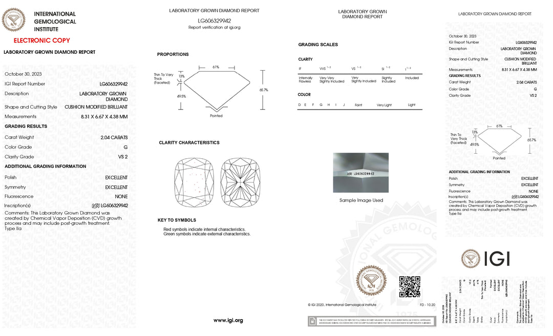 IGI Certified 2.04 Carat Long Cushion Cut Lab-Grown Diamond (G Color, VS2 Clarity)