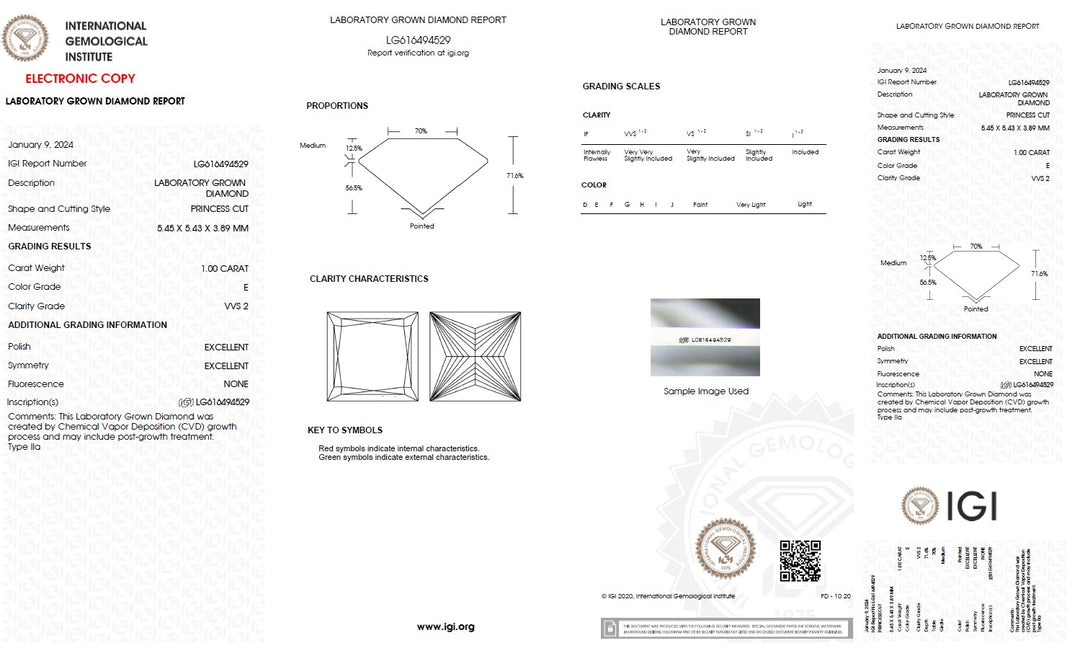 1.00 Carat Princess Lab Grown Diamond, VVS2/E