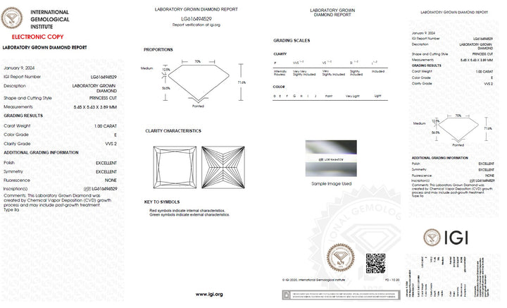 1.00 Carat Princess Lab Grown Diamond, VVS2/E