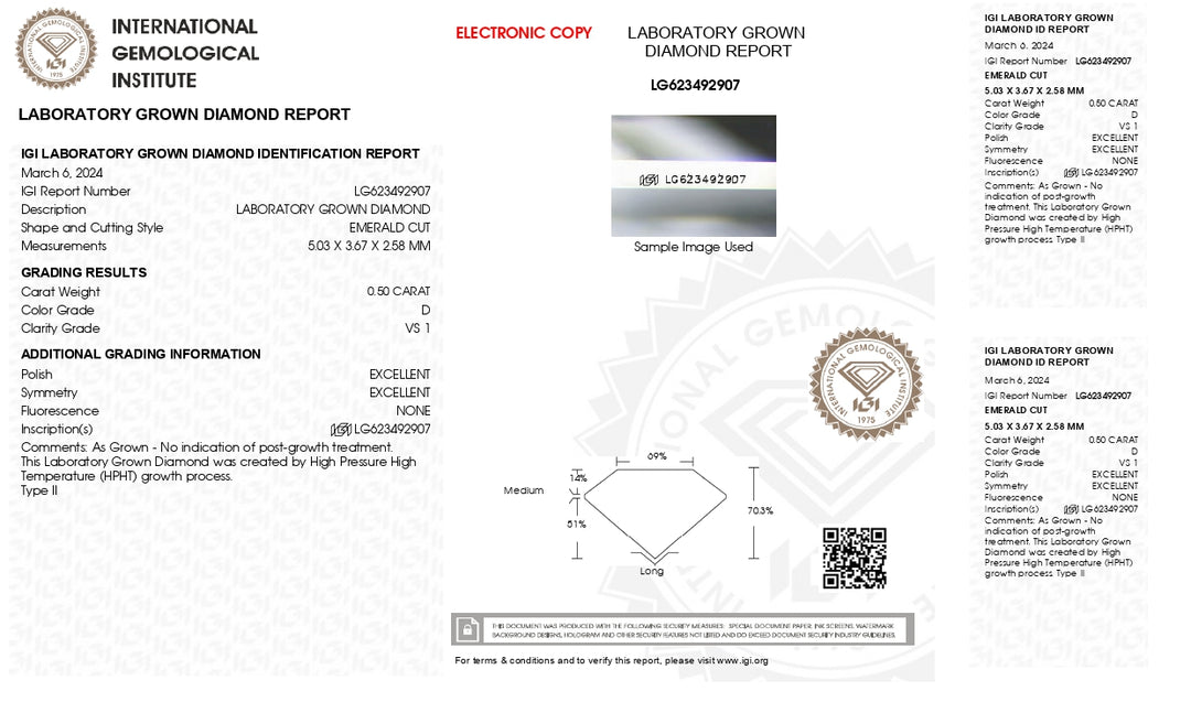 IGI certificado 0,50 ct Emerald Cut Lab crescido Diamante - D Cor, Clarity VS1