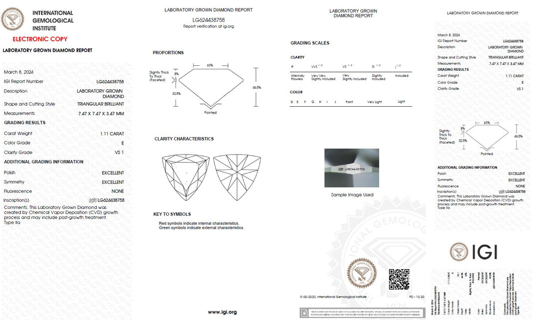 1.11 Carat Trilliant Lab Grown Diamond, VS1/E