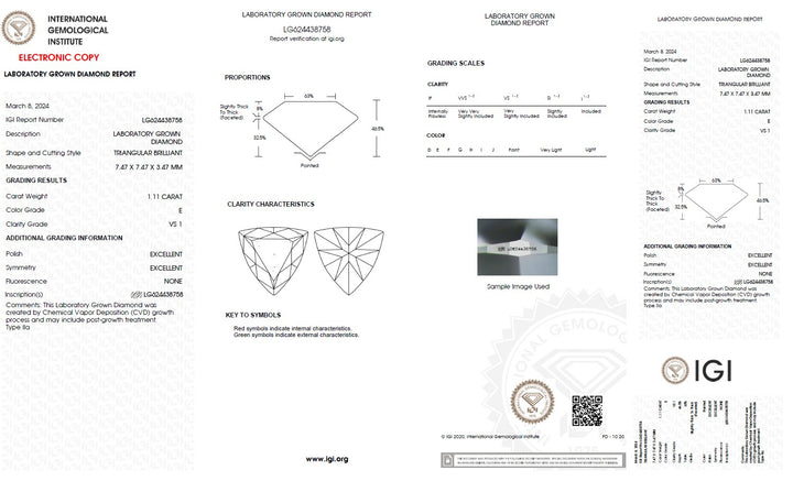 1.11 Carat Trilliant Lab Grown Diamond, VS1/E