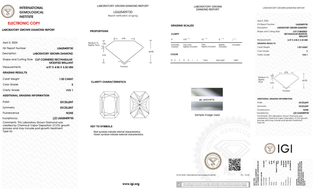 1.00 Carat Radiant Cut Lab Grown Diamond, VVS1/E