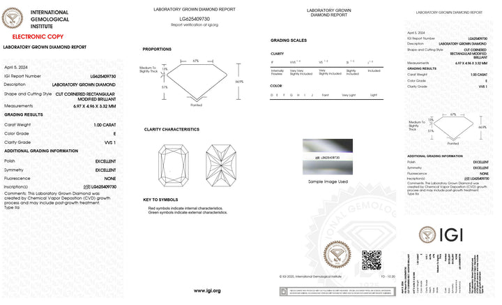 1.00 Carat Radiant Cut Lab Grown Diamond, VVS1/E