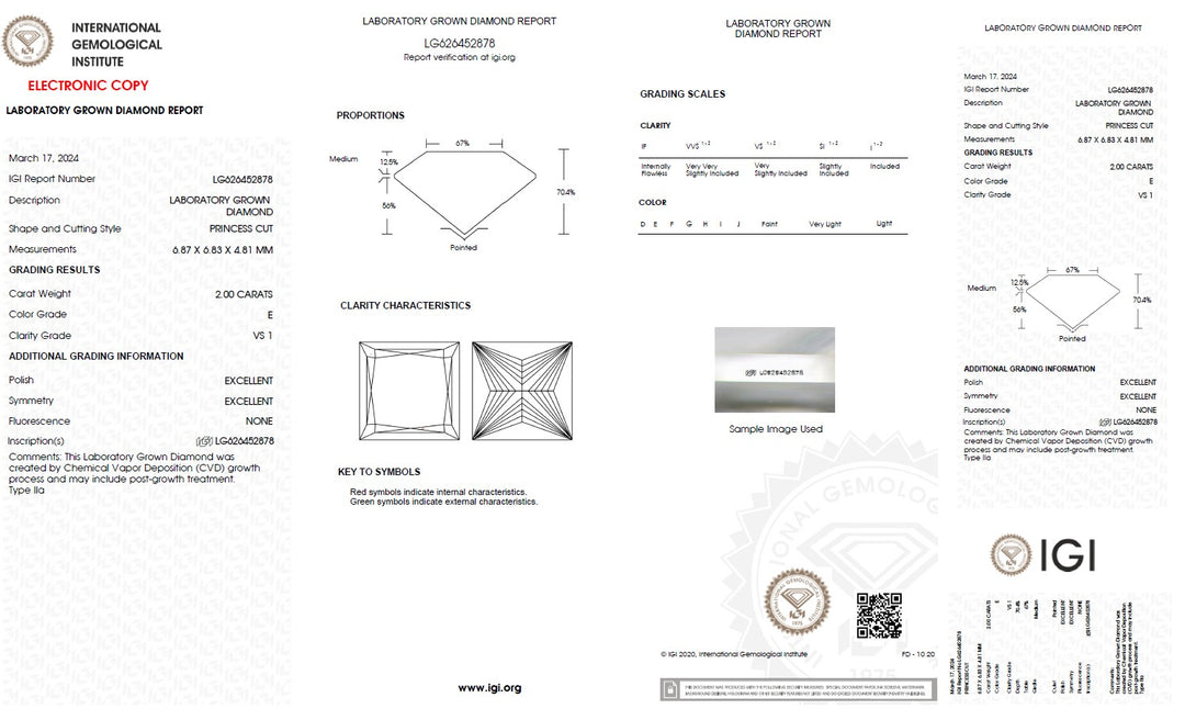 2.00 Carat Princess Lab Grown Diamond, VS1/E