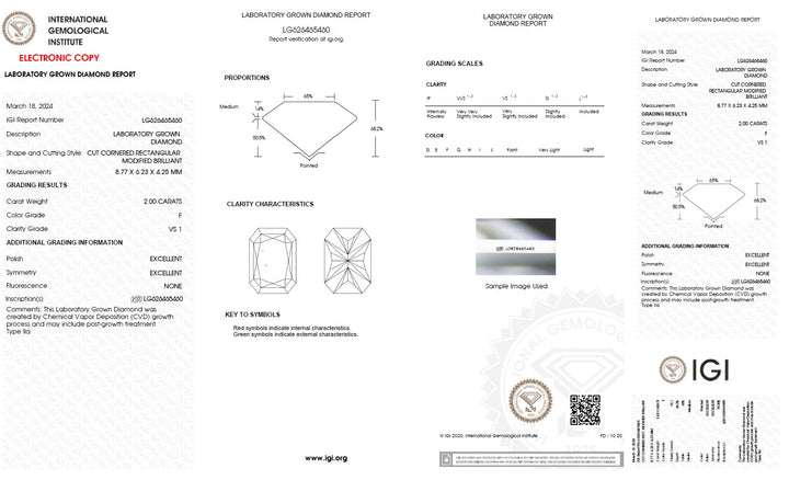 2.00 Carat Radiant Lab Grown Diamond, VS1/F