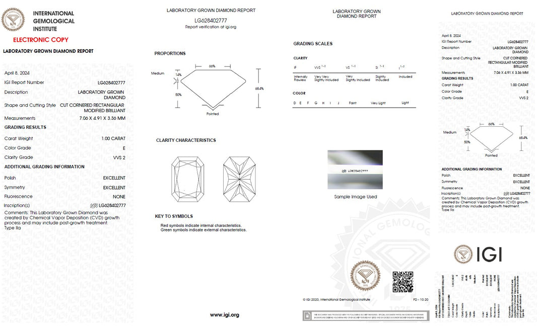 1.00 Carat Radiant Cut Lab Grown Diamond, VVS2/E