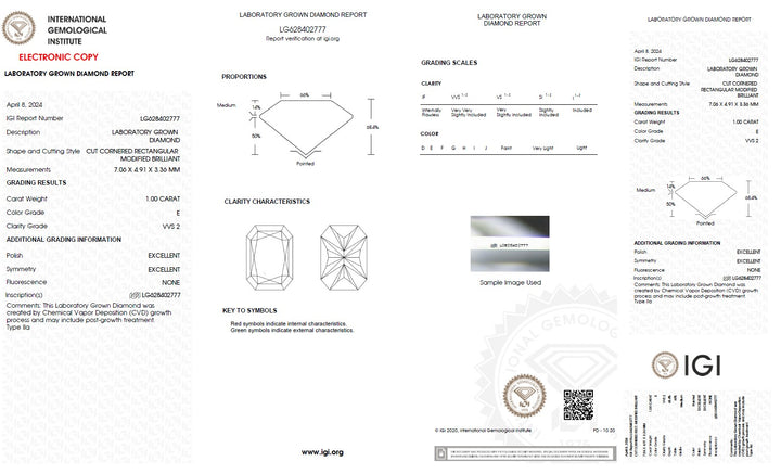 1.00 Carat Radiant Cut Lab Grown Diamond, VVS2/E