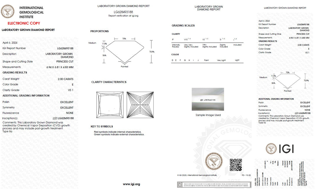 2.00 Carat Princess Lab Grown Diamond, VS1/E