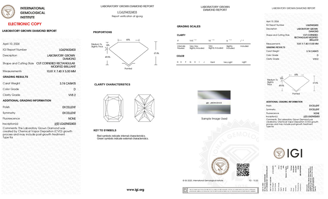 IGI-zertifizierter 3,74 Karat Radiantschliff-Labordiamant – VVS2-Klarheit, D-Farbe