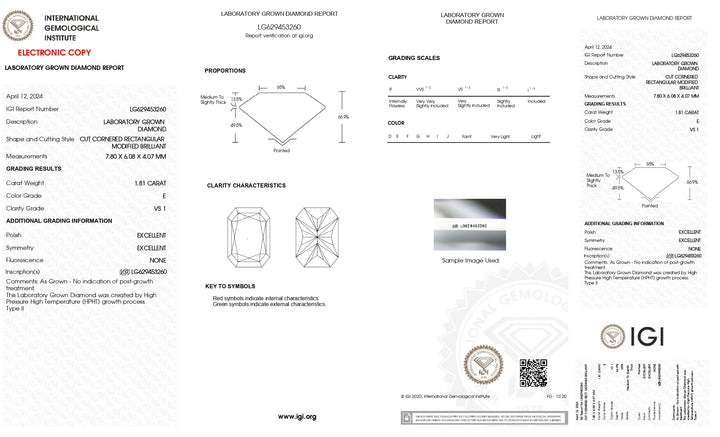 Diamant cultivé en laboratoire taille radiant - 1,81 CT, certifié IGI, couleur VS1/E