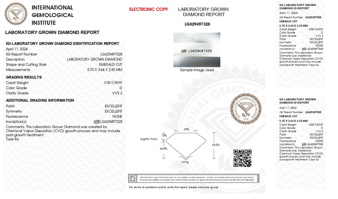 IGI gecertificeerd 0,50 ct Emerald Cut Lab Gegroeide diamant - Vvs2 Clarity, D Color