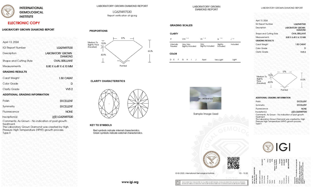 IGI Certified 1.50 CT Oval Lab-Grown Diamond - D VVS2 Clarity