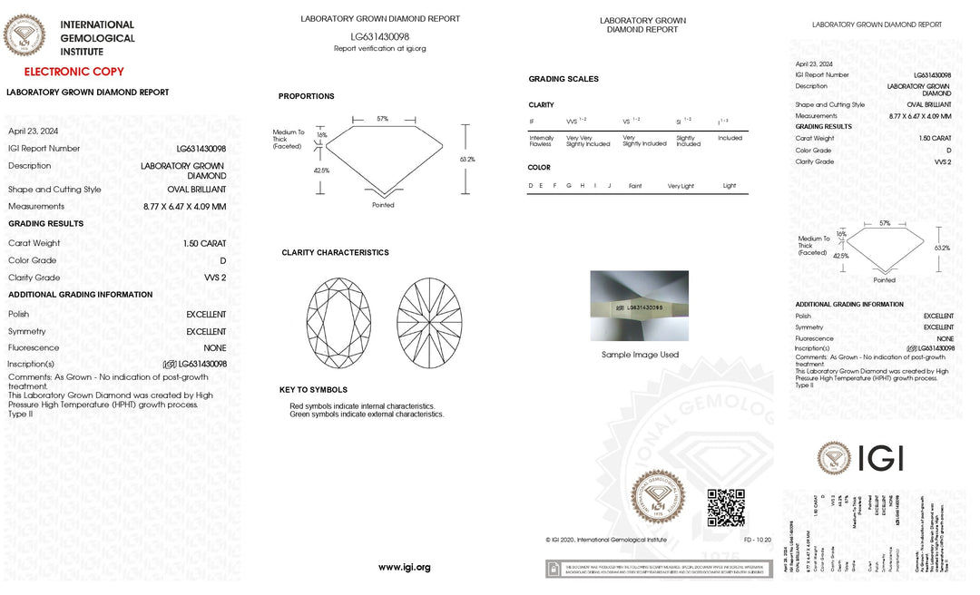Luxury Defined: IGI Certified 1.50 CT Oval Lab-Grown Diamond - D VVS2