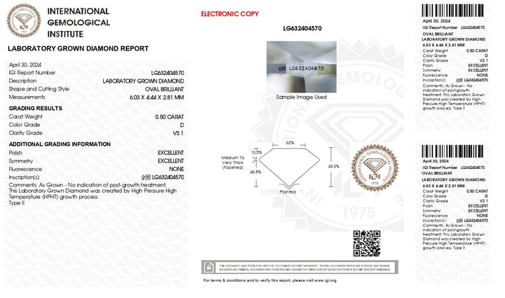 Illuminating 0,50 CT Oval Lab Grown Diamond - IGI -sertifisert, fortryllende VS1 klarhet, blendende D -farge