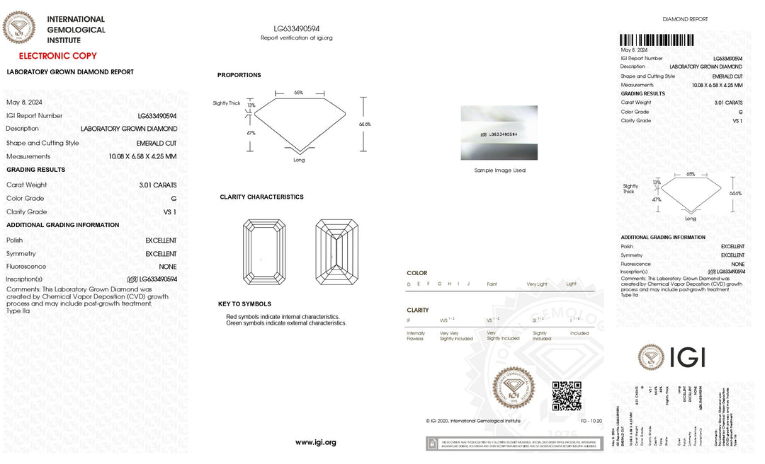 IGI-zertifizierter 3,01 Karat G-Farbe VS1 Smaragdschliff-Labordiamant