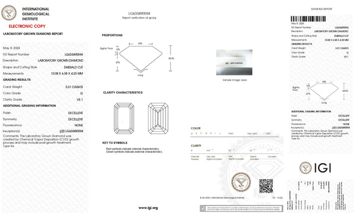 IGI-zertifizierter 3,01 Karat G-Farbe VS1 Smaragdschliff-Labordiamant