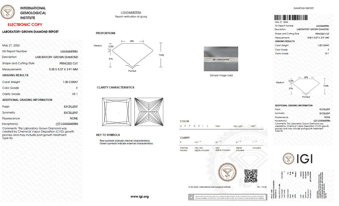 1.00 Carat Princess Lab Grown Diamond, VS1/F