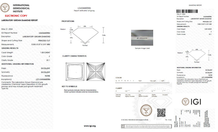 1.00 Carat Princess Lab Grown Diamond, VS1/F