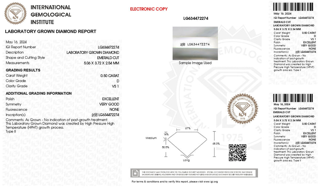 Diamante de laboratorio de CT Ct Ct Ct Ct Ctified de 0.50 Ct, VS1 Clarity