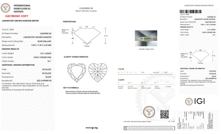 IGI Certified 4.21 CT Heart Cut Lab-Grown Diamond – Fancy Intense Pink, VS1 Clarity