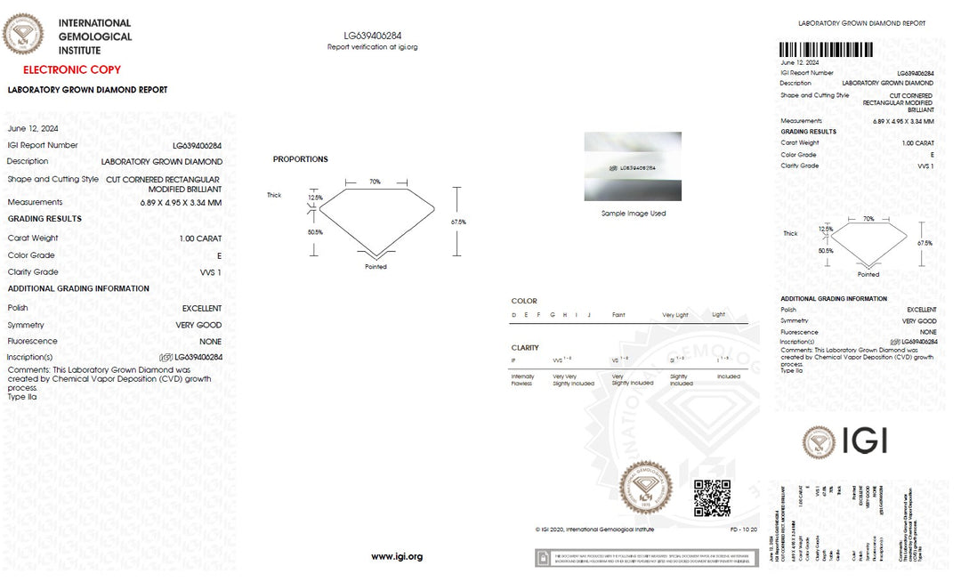 1.00 Carat Radiant Lab Grown Diamond, VVS1/E