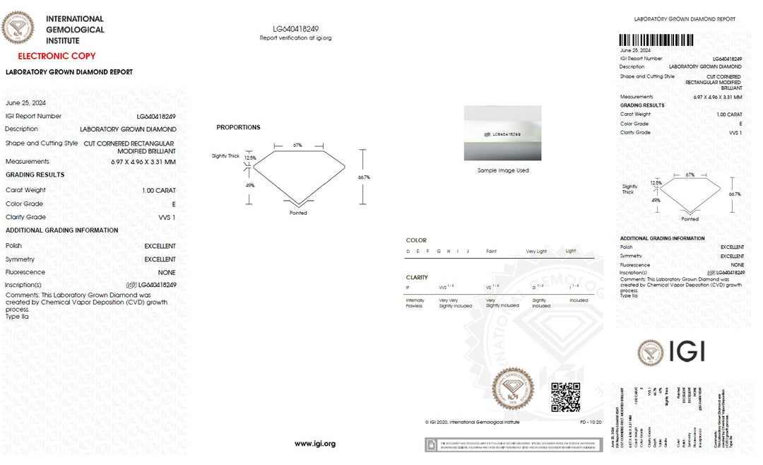 1.00 Carat Radiant Cut Lab Grown Diamond, VVS1/E