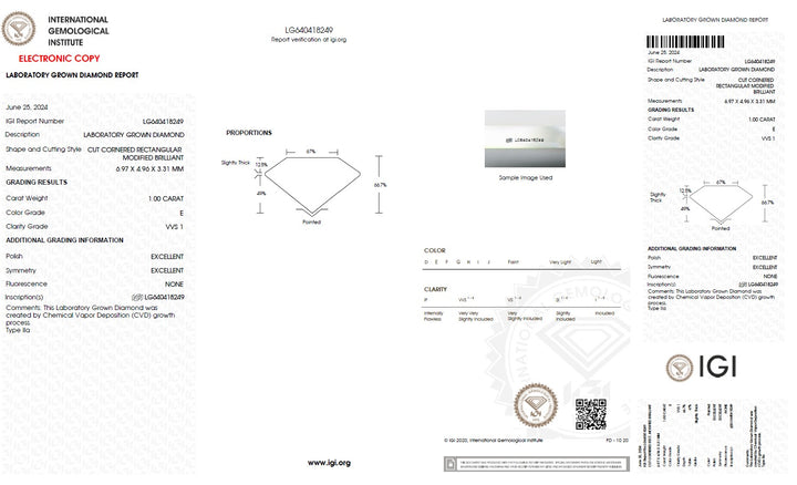 1.00 Carat Radiant Cut Lab Grown Diamond, VVS1/E