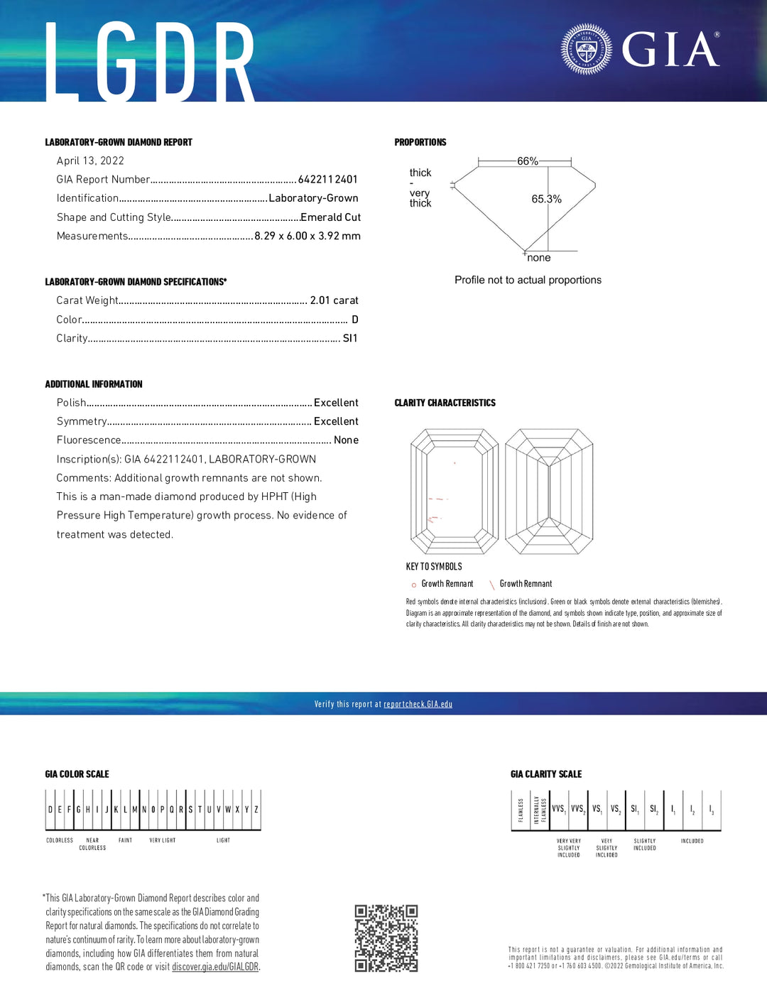 Diamant cultivé en laboratoire certifié GIA 2,01 CT, taille émeraude, couleur D, clarté SI1