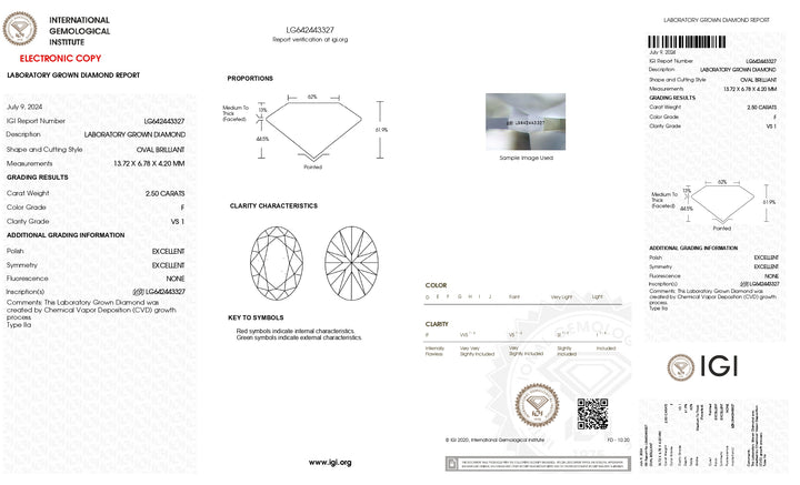 IGI Certified 2.50 CT Oval Cut Lab-Grown Diamond | VS1 Clarity | F Color | Superior Brilliance