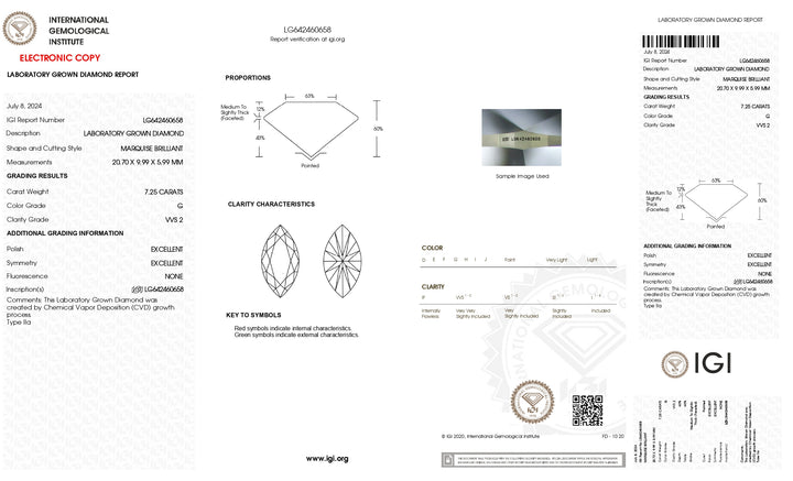 IGI Certified 7.25 CT Marquise Cut Lab-Grown Diamond – VVS2 Clarity, G Color