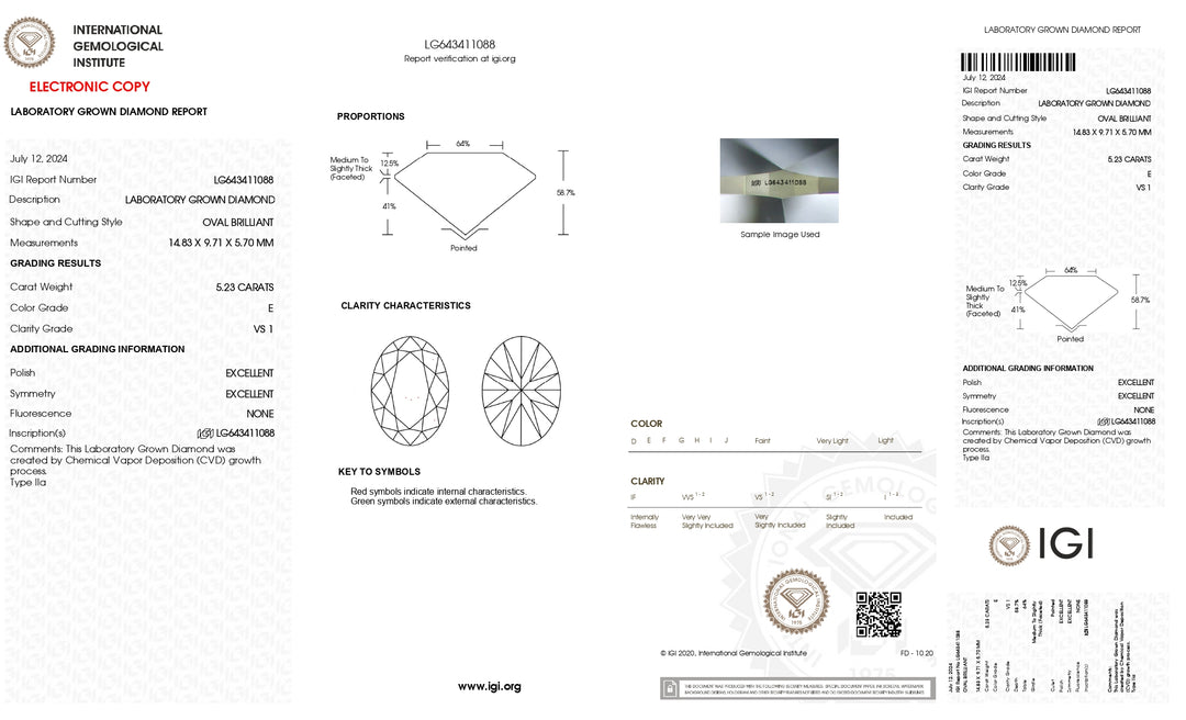 IGI Certified 5.23 CT Oval Cut Lab-Grown Diamond – VS1 Clarity, E Color, Radiant Brilliance