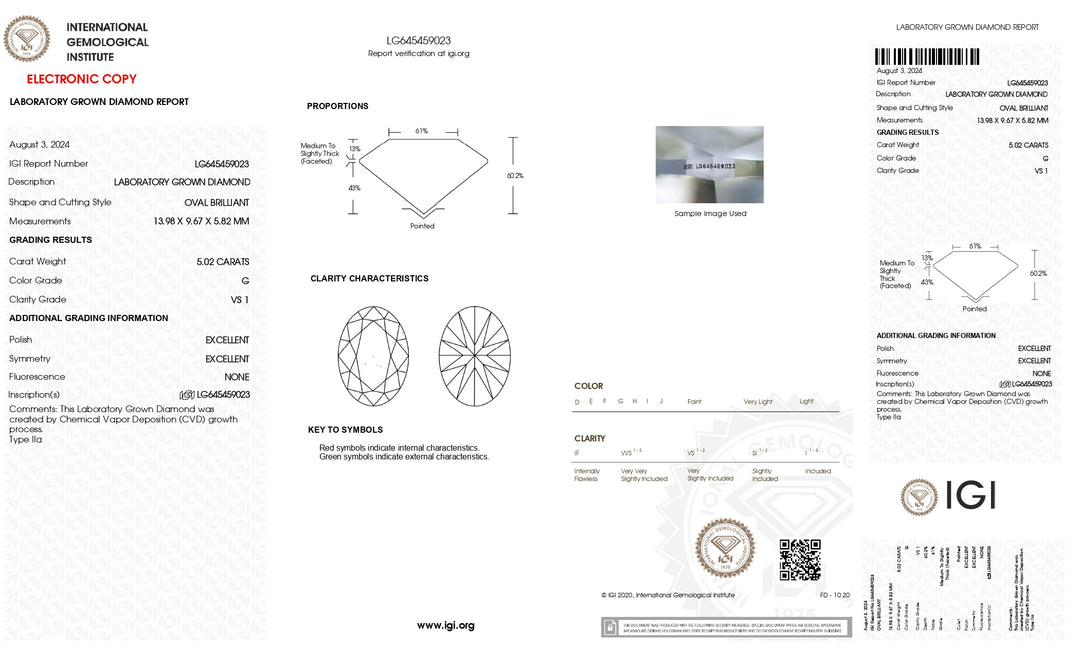 IGI Certified 5.02 CT Oval Cut Lab-Grown Diamond – VS1 Clarity, G Color, Exceptional Sparkle