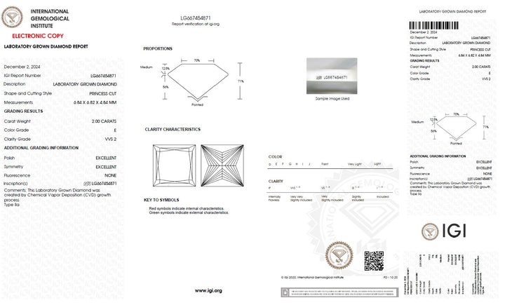 2.00 Carat Princess Lab Grown Diamond, VVS2/E