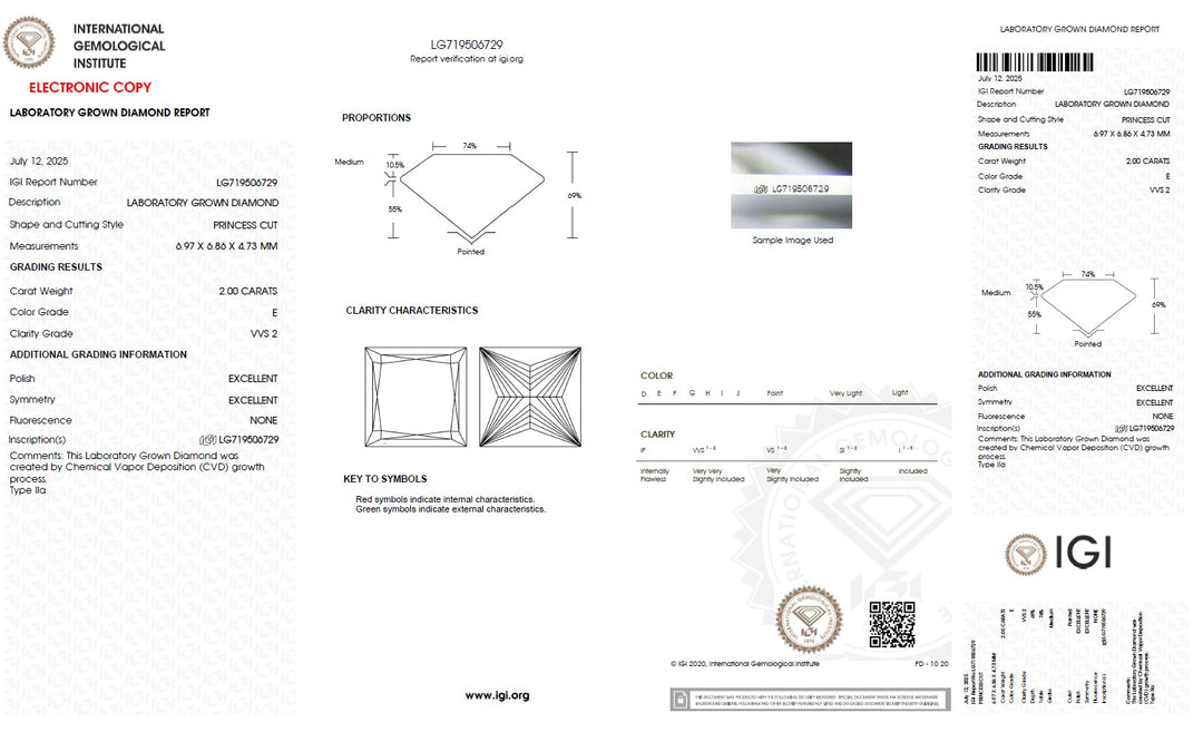2.00 Carat Princess Lab Grown Diamond, VVS2/E